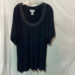 Design History 3x black scoop bejeweled bling short sleeve generous fit like new